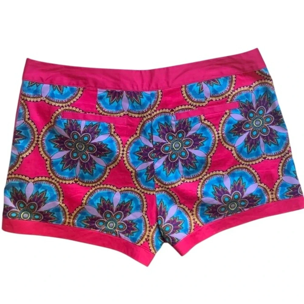 Boho Floral Shorts 10 Mediterranean Blue Pink Maximalist Cotton Pockets Stretch